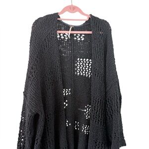 Free People Saturday Morning Cardi, M/L, Open Knit Cardigan in BLACK